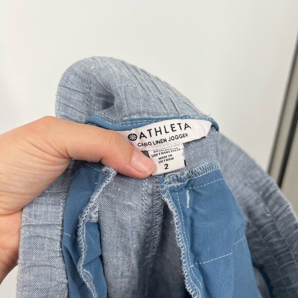 Athleta Cabo Linen Joggers Blue Drawstring High Rise - Picture 7 of 9